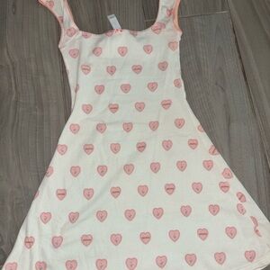 SKIMS White Cream Mini Dress with Pink Heart Print